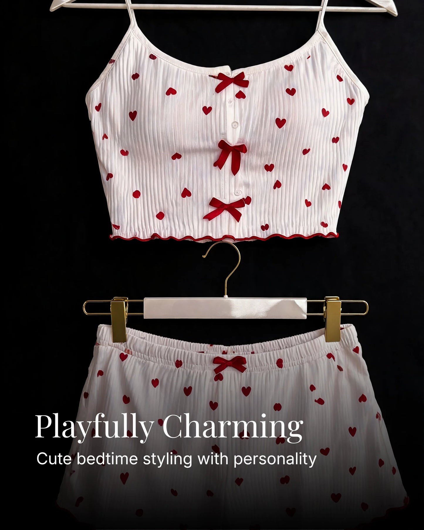 White Heart Shorts Co-Ord Set