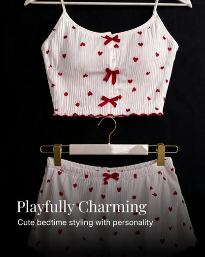 White Heart Shorts Co-Ord Set