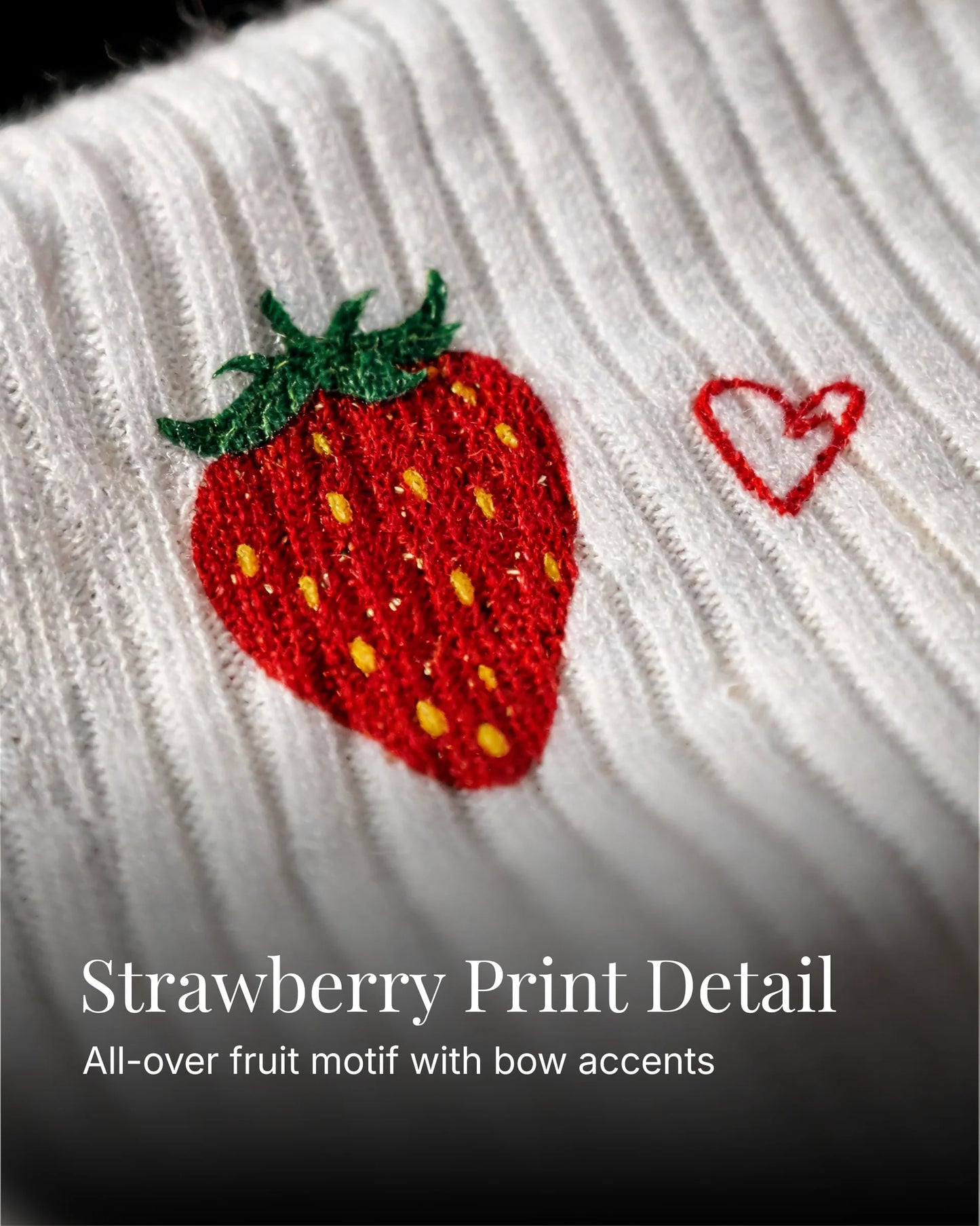White Strawberry Ribbed Night Suit