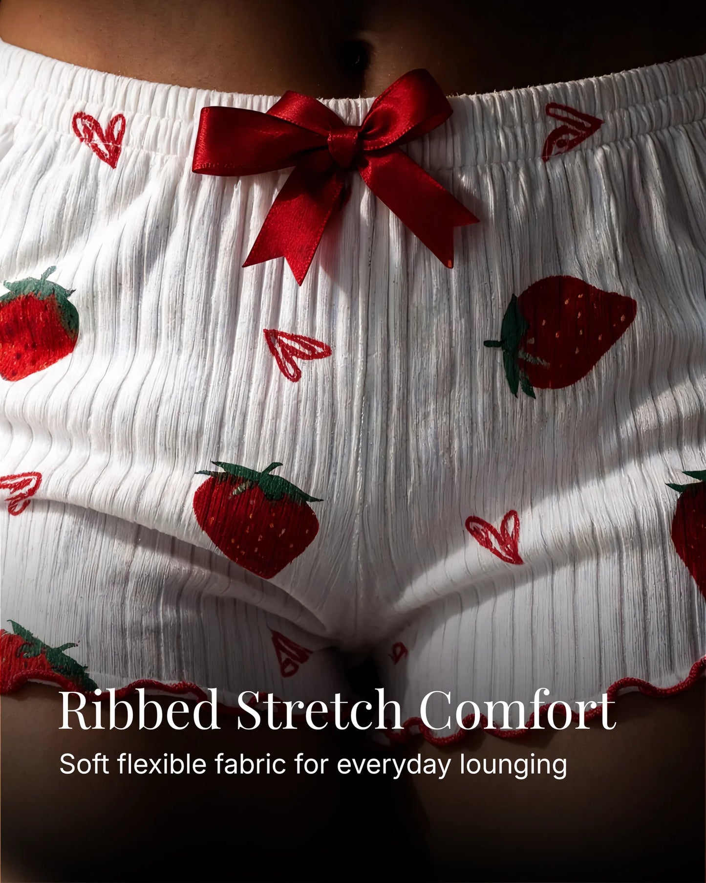 White Strawberry Ribbed Night Suit