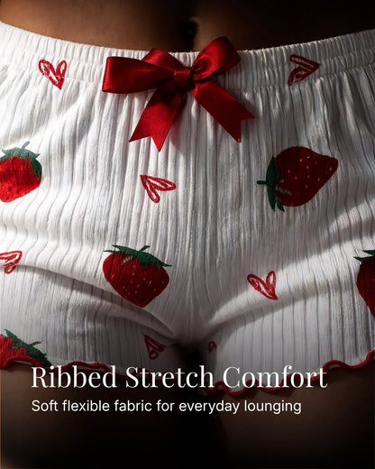 White Strawberry Ribbed Night Suit