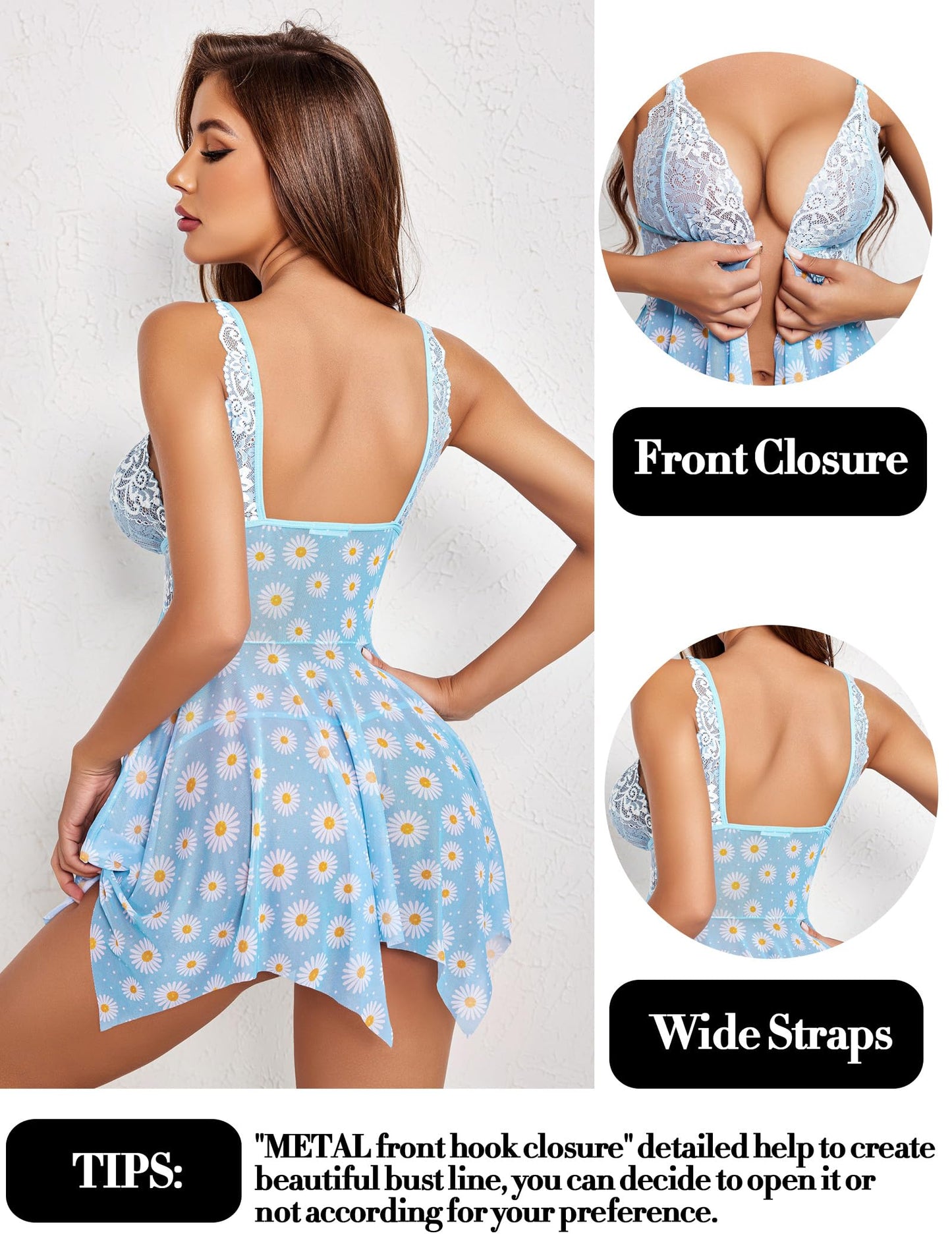 V Neck Front Closure Nightwear