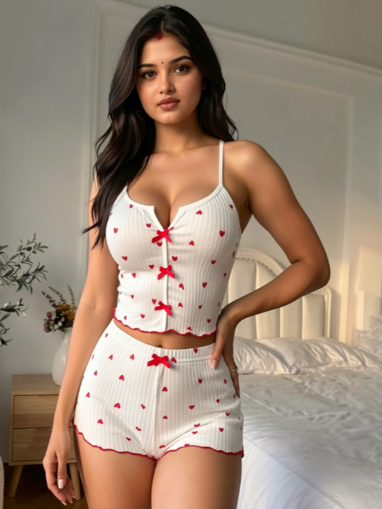 White Heart Shorts Co-Ord Set