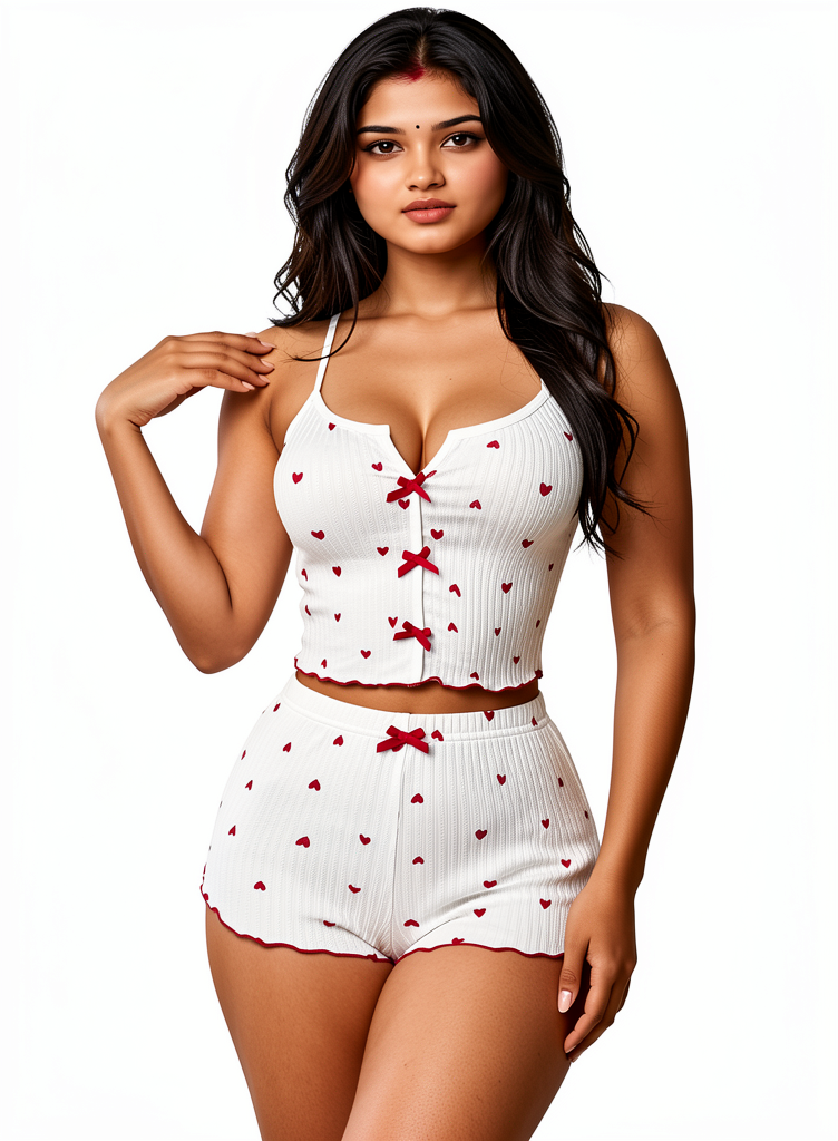 White Heart Shorts Co-Ord Set