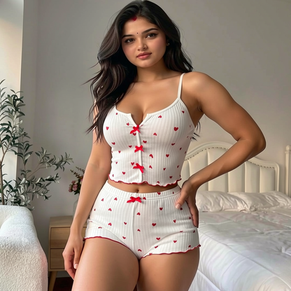 White Heart Shorts Co-Ord Set