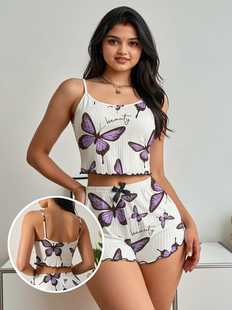 White Butterfly Night Sute