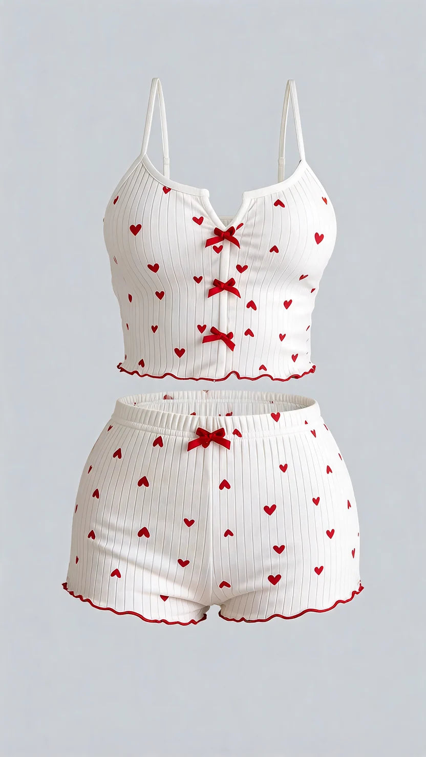 White Heart Shorts Co-Ord Set