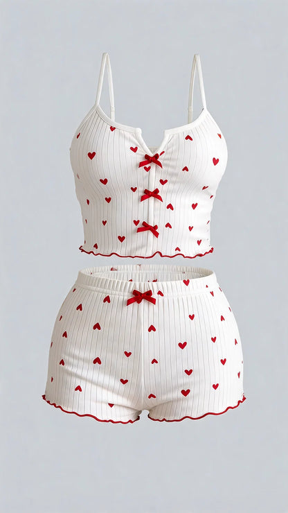 White Heart Shorts Co-Ord Set