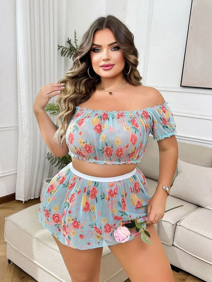 Women's Floral Off Shoulder Babydoll Lingerie